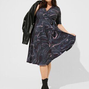 Dark Grey Marbled Midi Wrap Dress